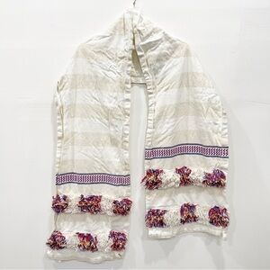 Anthropologie Fringed Cortes Rectangular Table Runner Fringe Embroidered 16”x90”